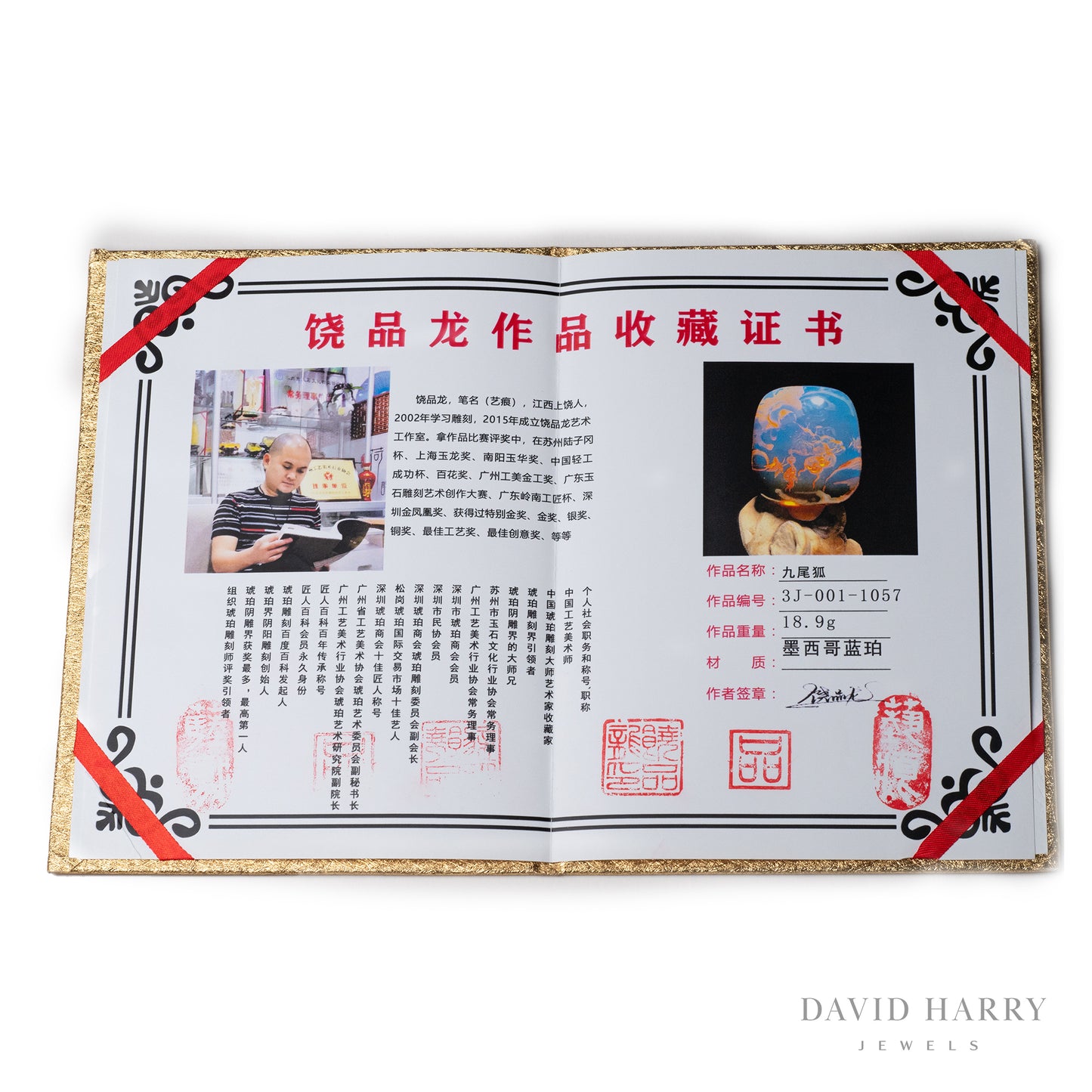 Yihen Natural Amber master carving 'Jiuweihu'. 32 x 25mm. 94.6 cts.