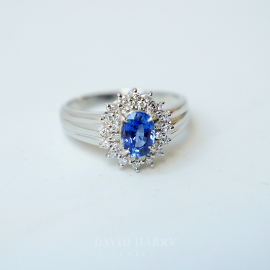 Antique 0.91ct Ceylon Sapphire & 0.22ct Diamond Platinum Ring