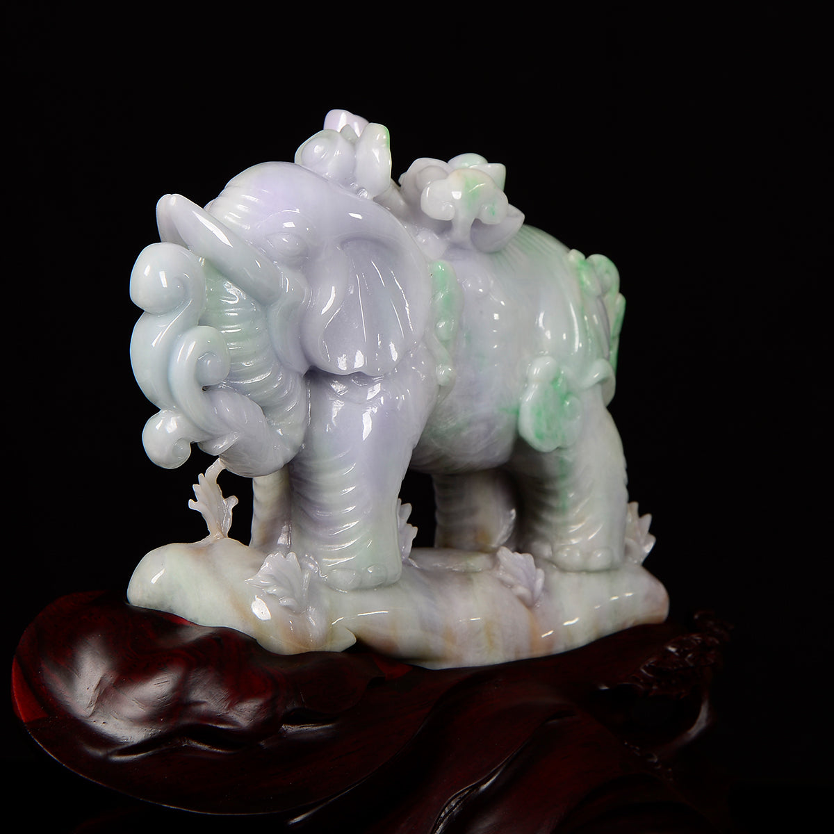 "Majestic Serenity" Type A bicolour green and lavender elephant Jadeite sculpture.