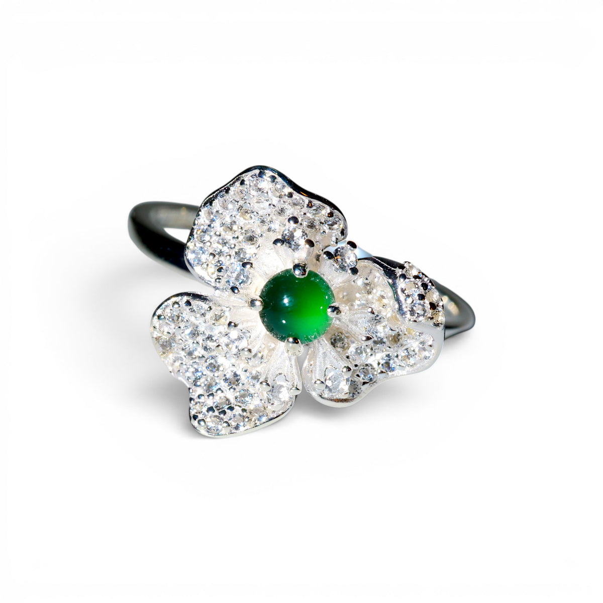 Imperial Jade Flower Sterling Silver Ring