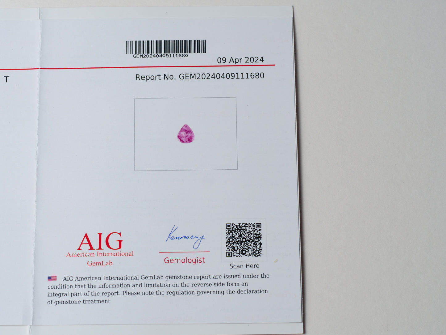 Certified No heat 1.03ct Purple Sapphire