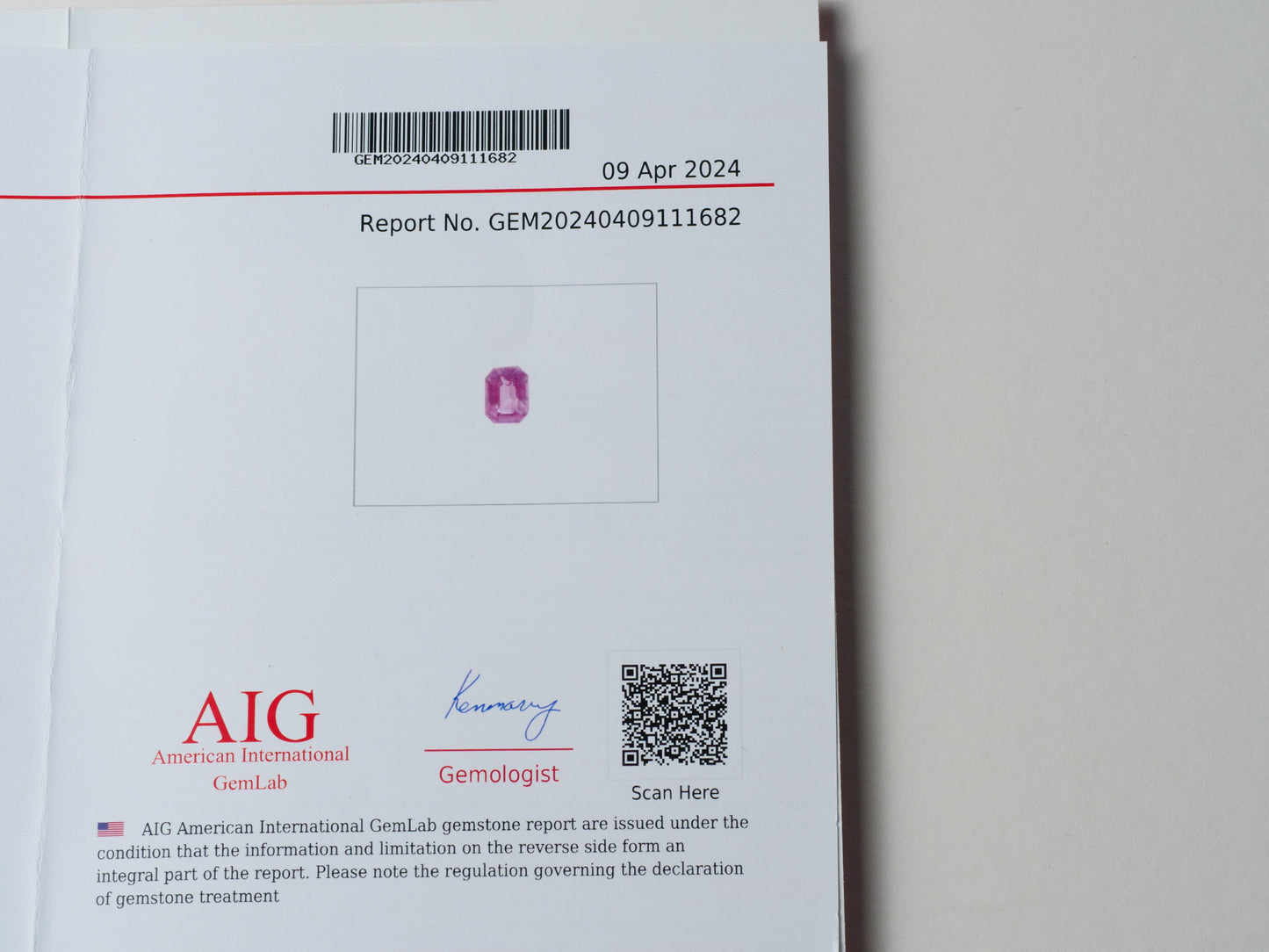 Certified No heat 1.11ct Purple Sapphire