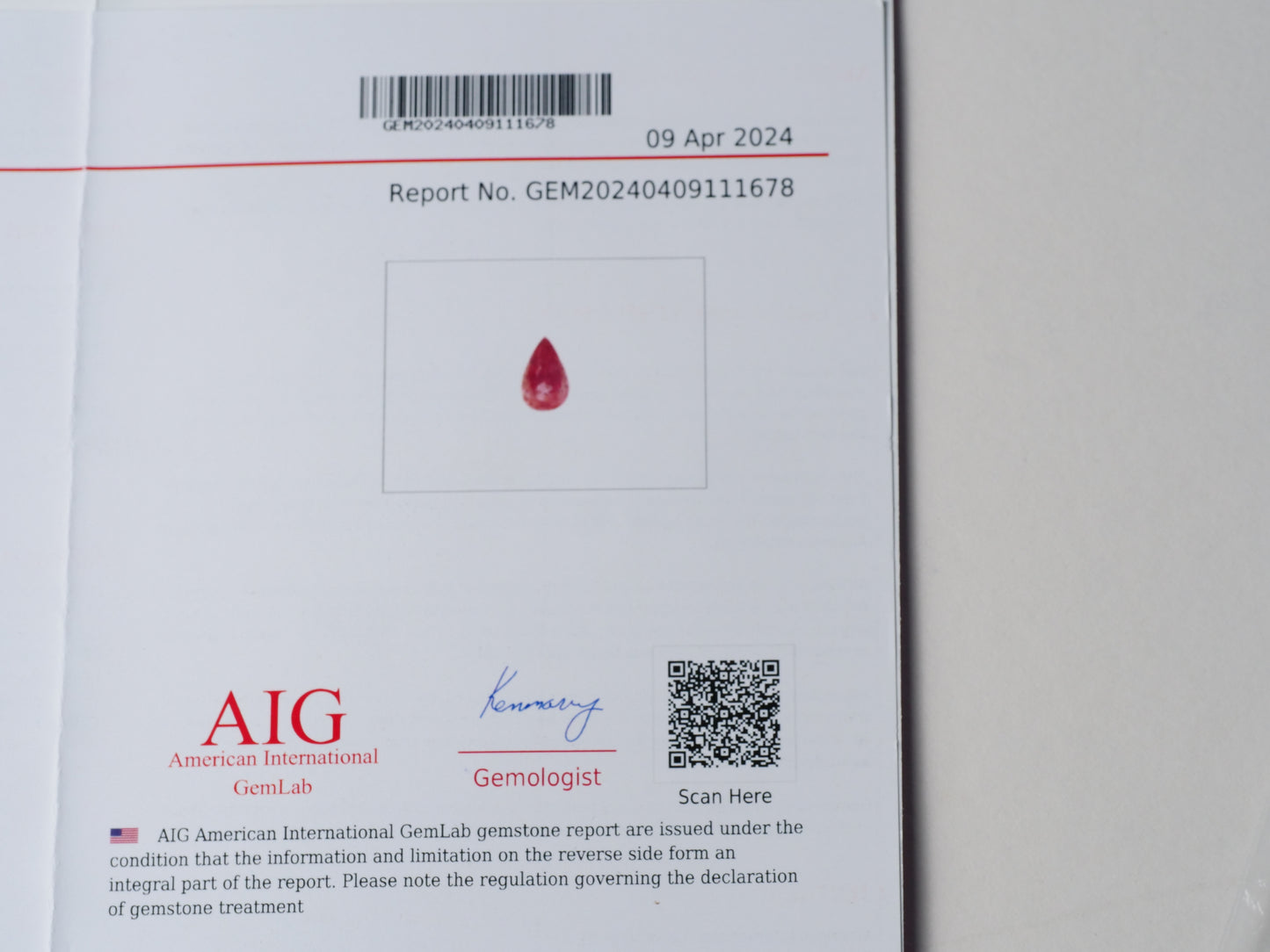 Certified No heat 1.07ct Padparadscha Sapphire