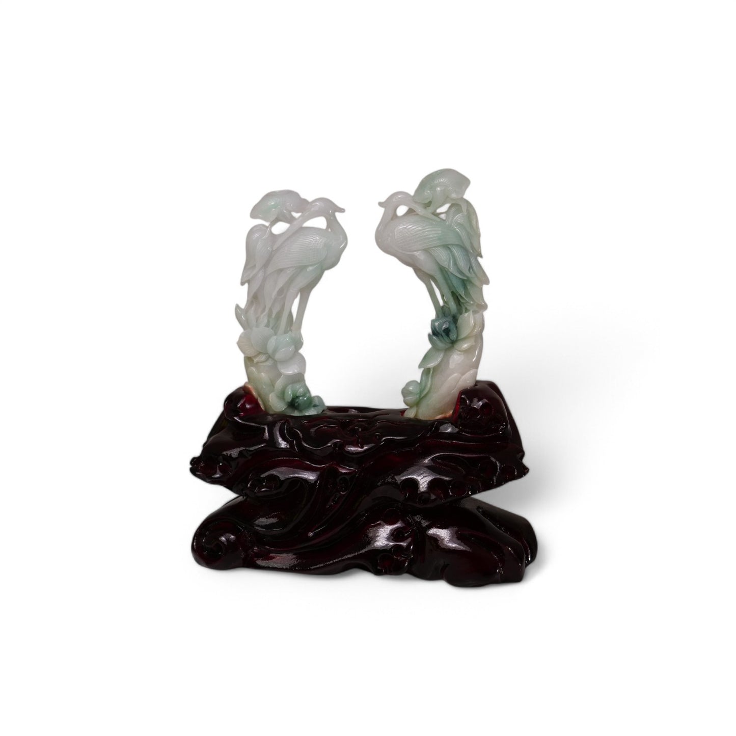 846 cts Tricolour Type A Jadeite 'Pair of Royal Cranes' sculpture