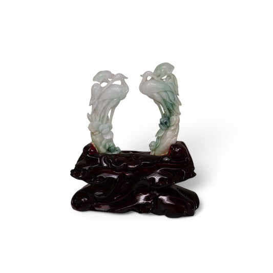 846 cts Tricolour Type A Jadeite 'Pair of Royal Cranes' sculpture