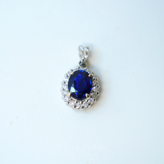 Antique 1.22ct Ceylon Sapphire & 0.29ct Diamond Platinum Pendant