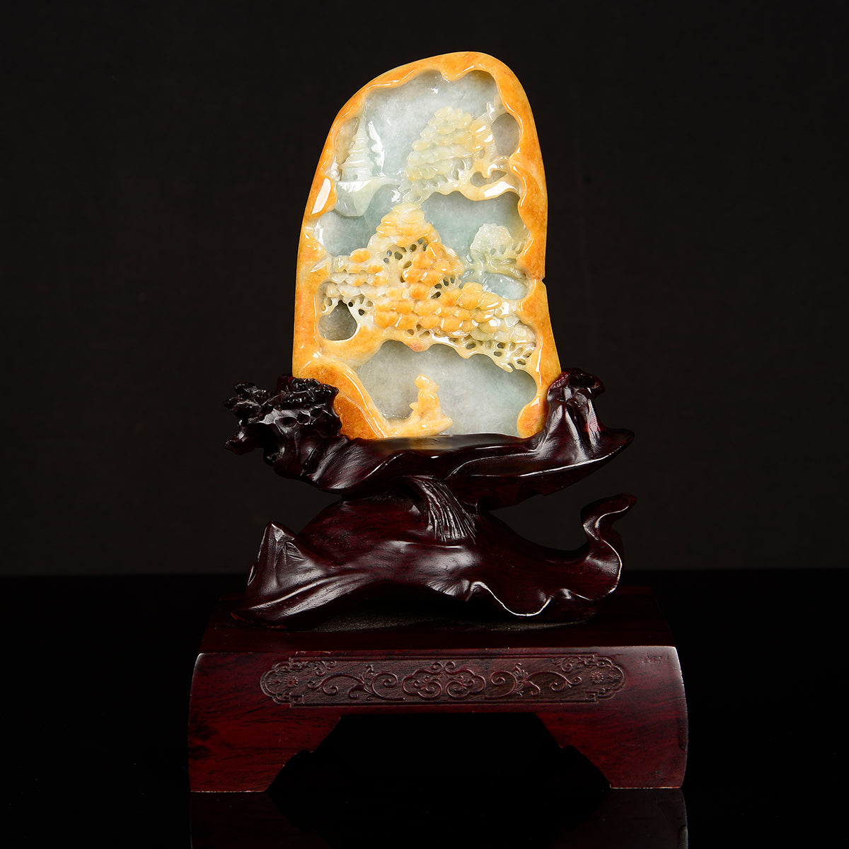 "Jade Mountain" 1788 bi colour type A jadeite sculpture