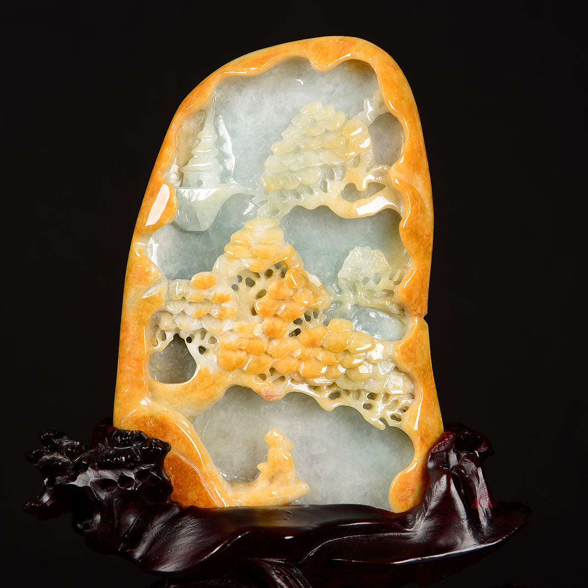 "Jade Mountain" 1788 bi colour type A jadeite sculpture