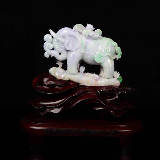 "Majestic Serenity" Type A bicolour green and lavender elephant Jadeite sculpture.