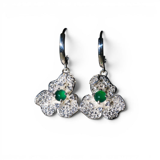 Imperial Jade Flower Sterling Silver Earrings