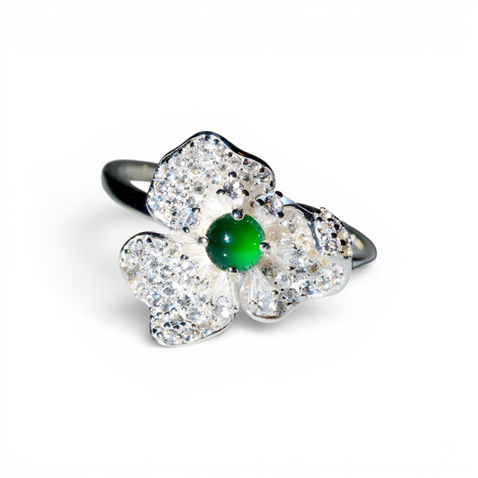 Imperial Jade Flower Sterling Silver Ring