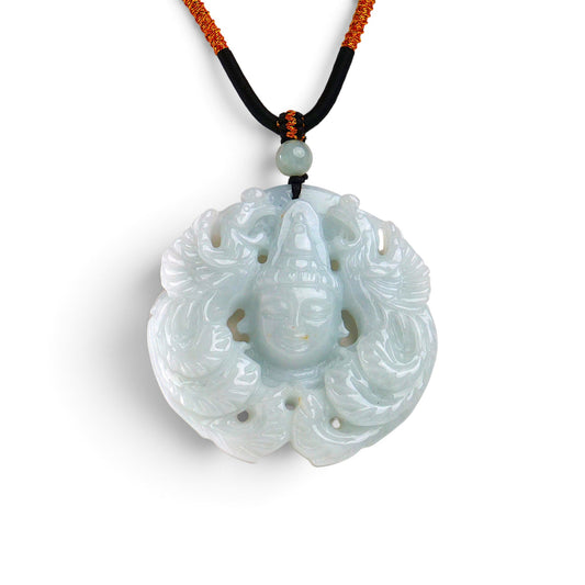 KHDN85 DHJ Type A Burmese Jadeite Phoenix Carving Pendant Necklace