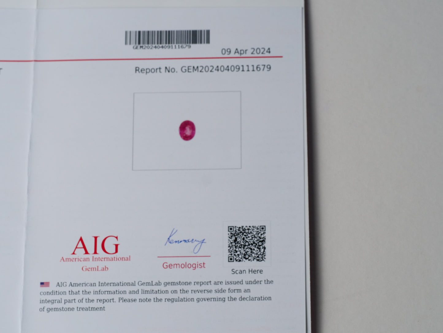 Certified No heat 1.07ct Purple Sapphire