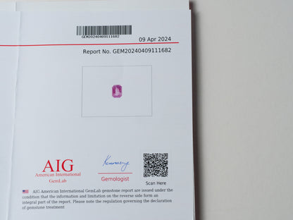 Certified No heat 1.11ct Purple Sapphire