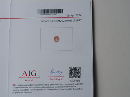 Certified No heat 1.39ct Padparadscha Sapphire