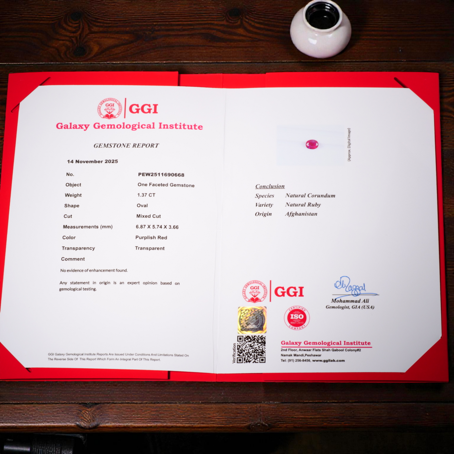 1.37ct Certified No Heat Jegdalek Ruby