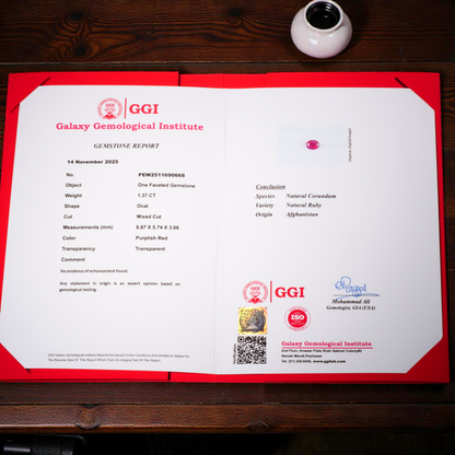 1.37ct Certified No Heat Jegdalek Ruby