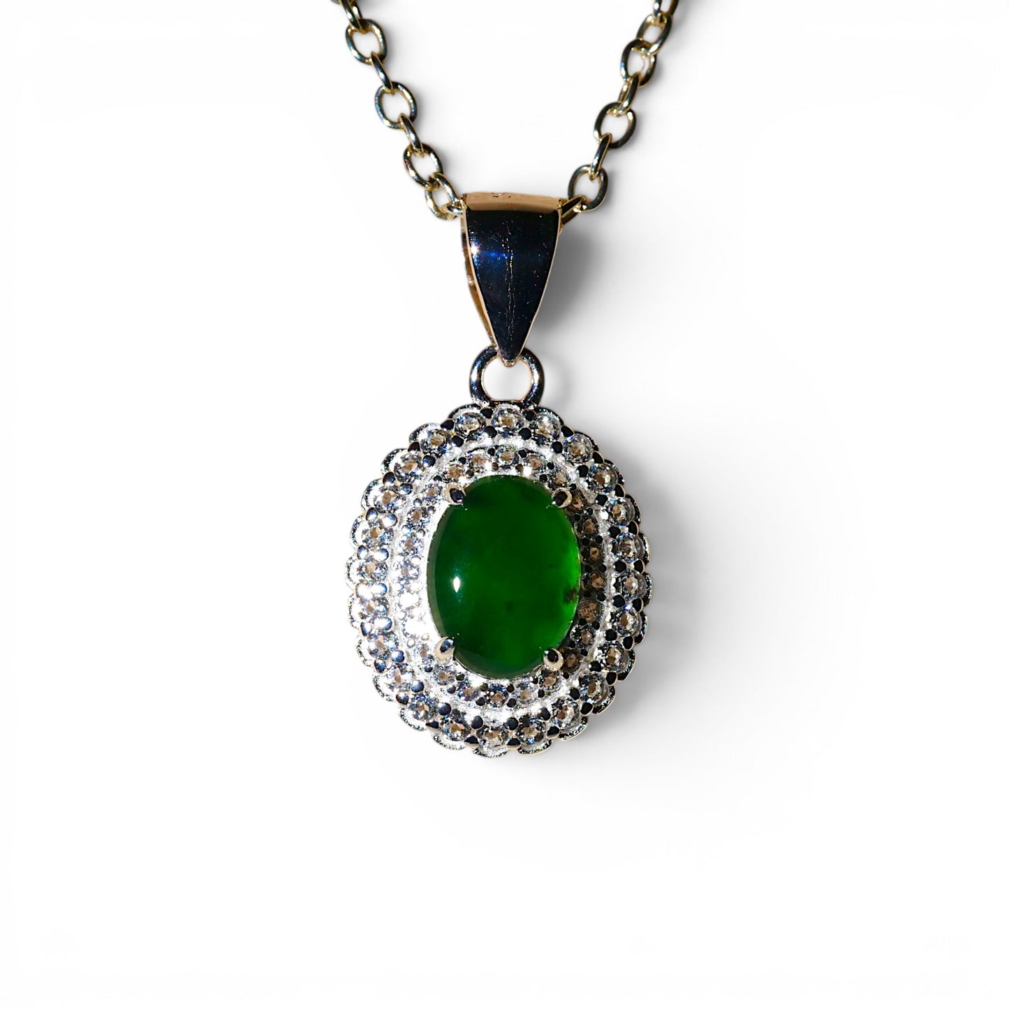 "Diana" Imperial Jade Oval Sterling Silver Pendant