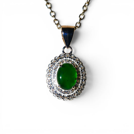 "Diana" Imperial Jade Oval Sterling Silver Pendant