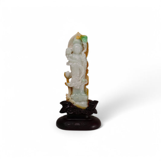 2484 cts Type A Tricolour Jadeite Guan Yin Sculpture
