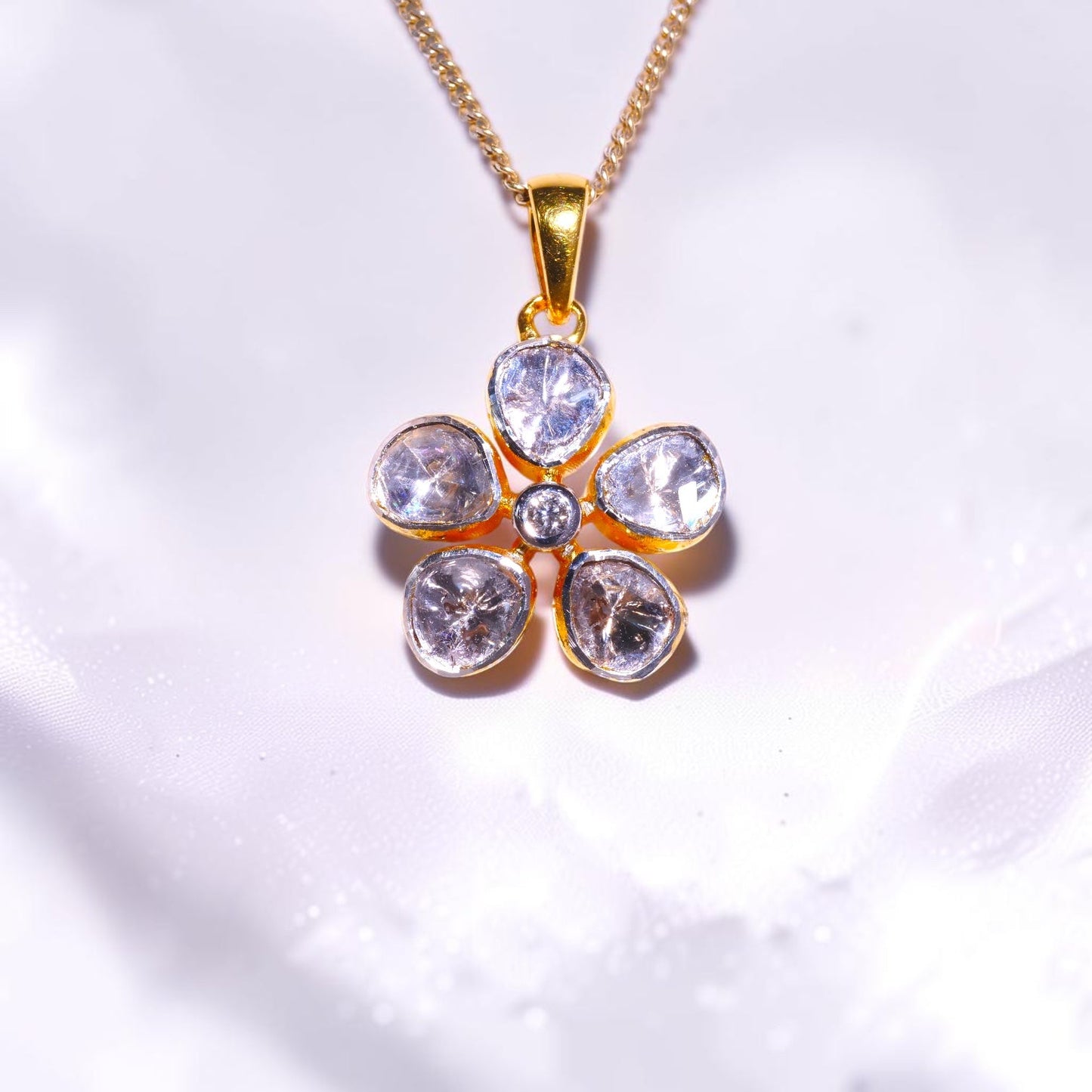Diamond Polki Flower Pendant
