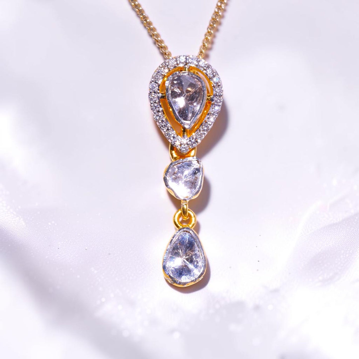 Diamond Polki Three-Drop Pendant