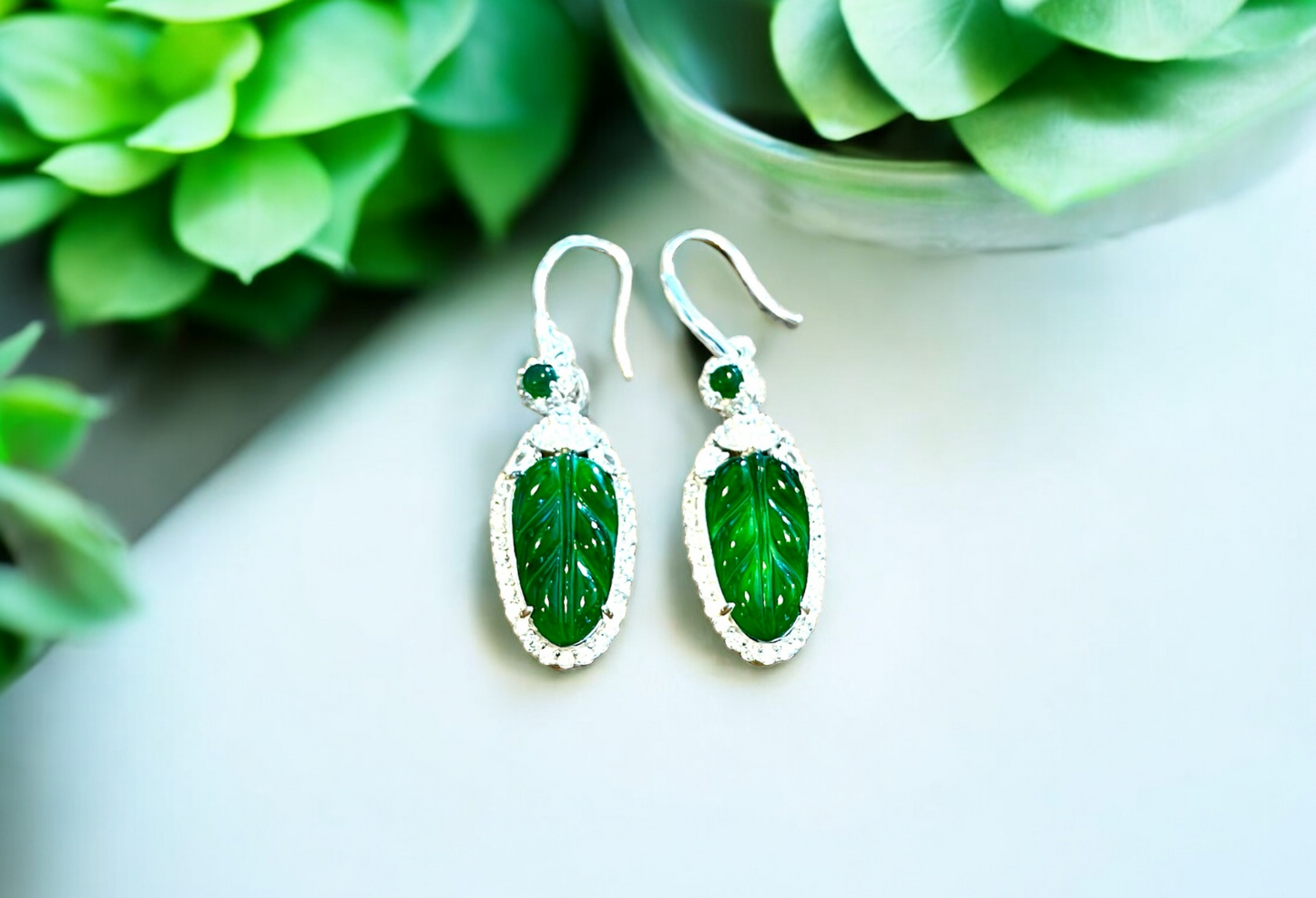 Type A Imperial Jadeite Leaf Earrings