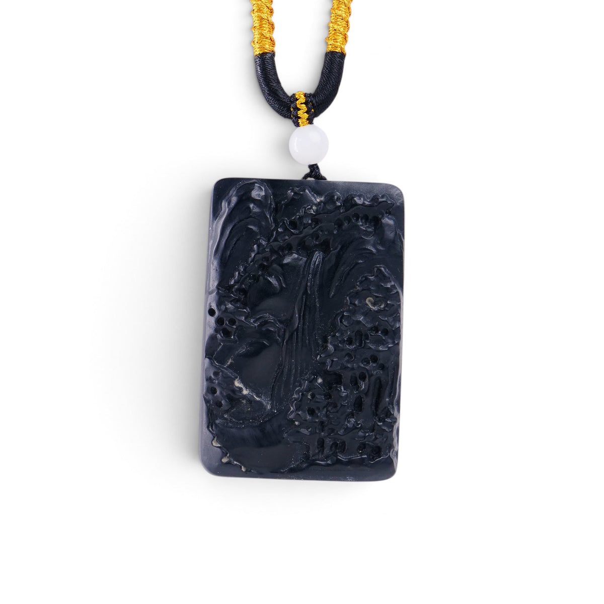 RODN68 The Dragon Gate Black Mutton Fat Jade Landscape Carved Pendant