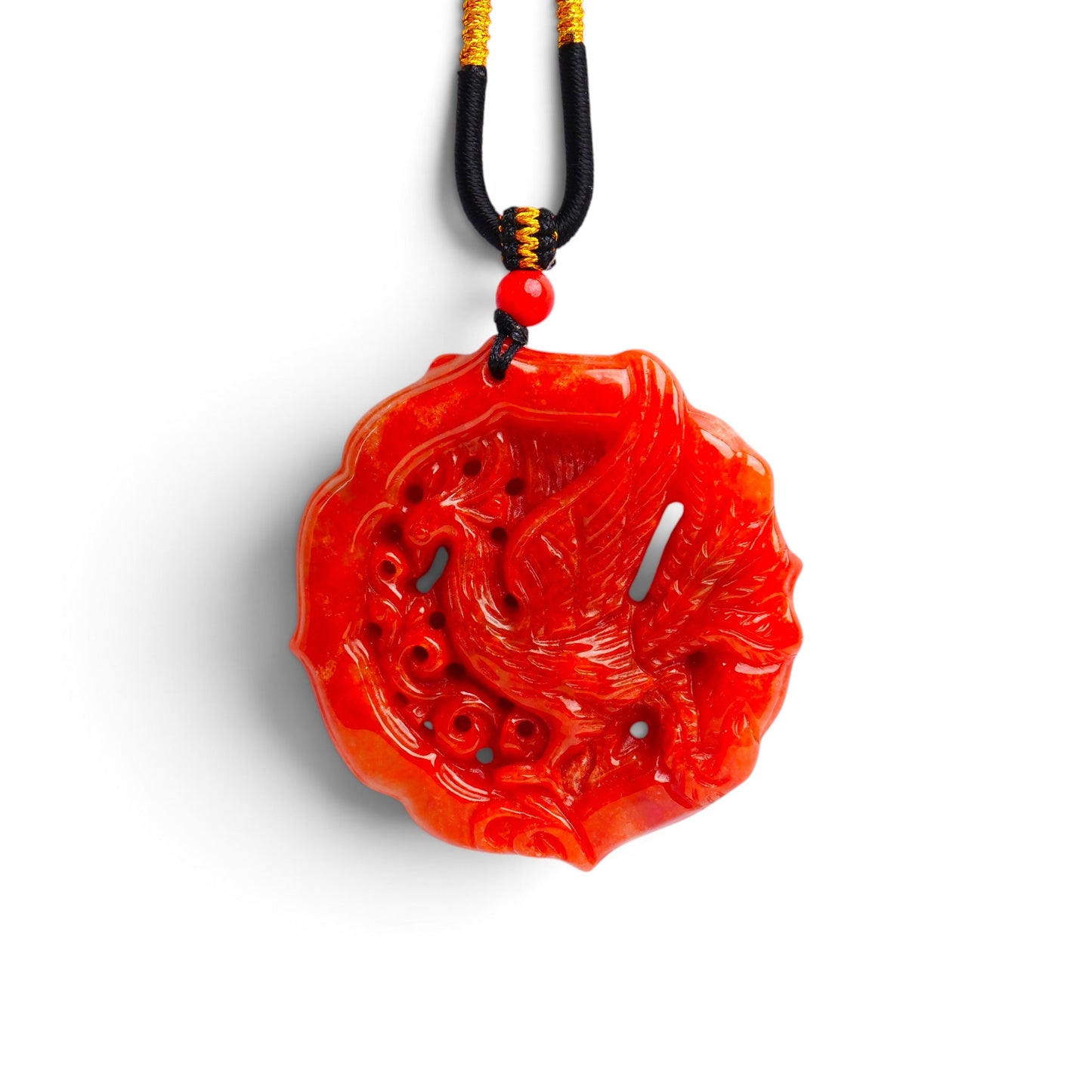 TODN87 Red Burmese Jadeite Phoenix Pendant