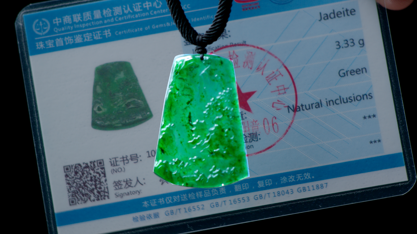 Certified Imperial Jade Landscape Pendant Necklace