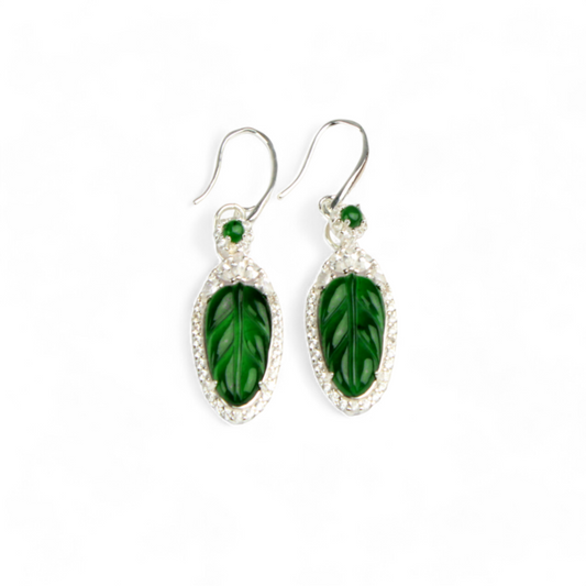 Type A Imperial Jadeite Leaf Earrings