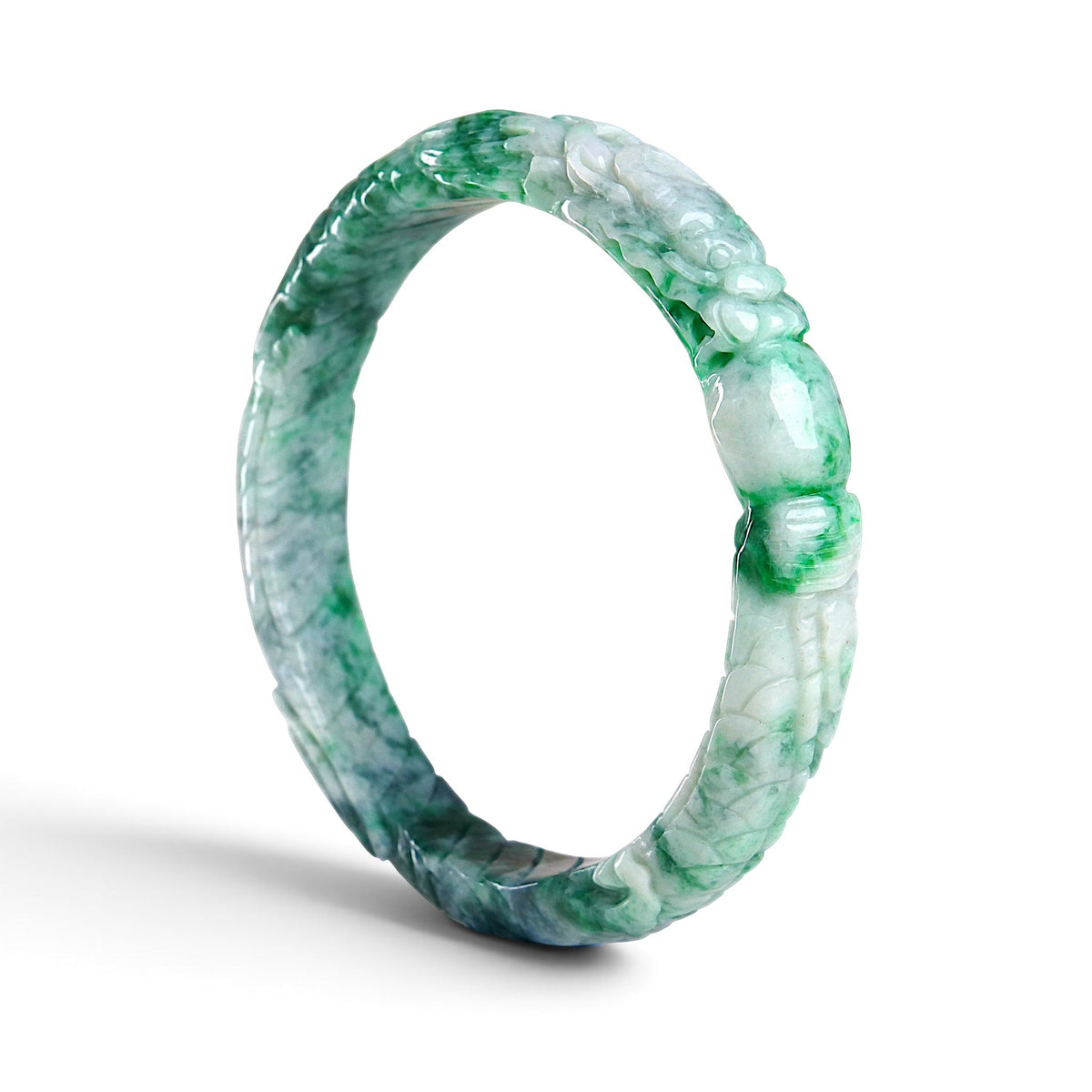 WADN12 DHJ Type A Burmese Green Floating Flower Jadeite Bangle ID 60+