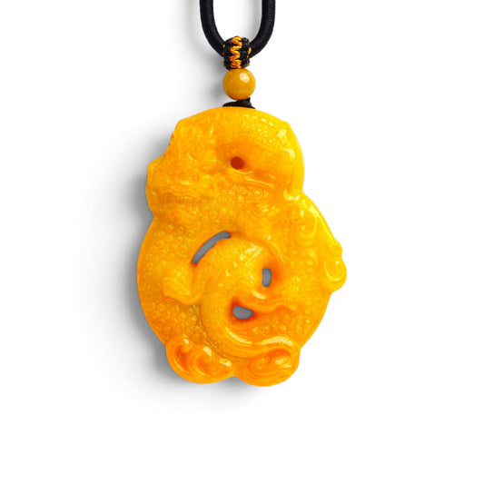 WADN67 Yellow Burmese Jadeite Dragon Pendant