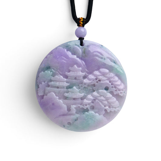 YZDN21 Type A Burmese Lavender Green Landscape Carved Pendant
