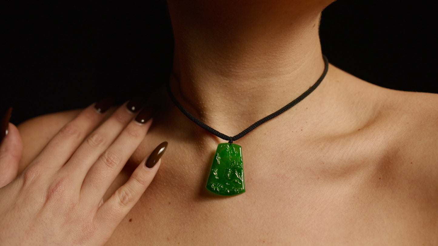 Certified Imperial Jade Landscape Pendant Necklace