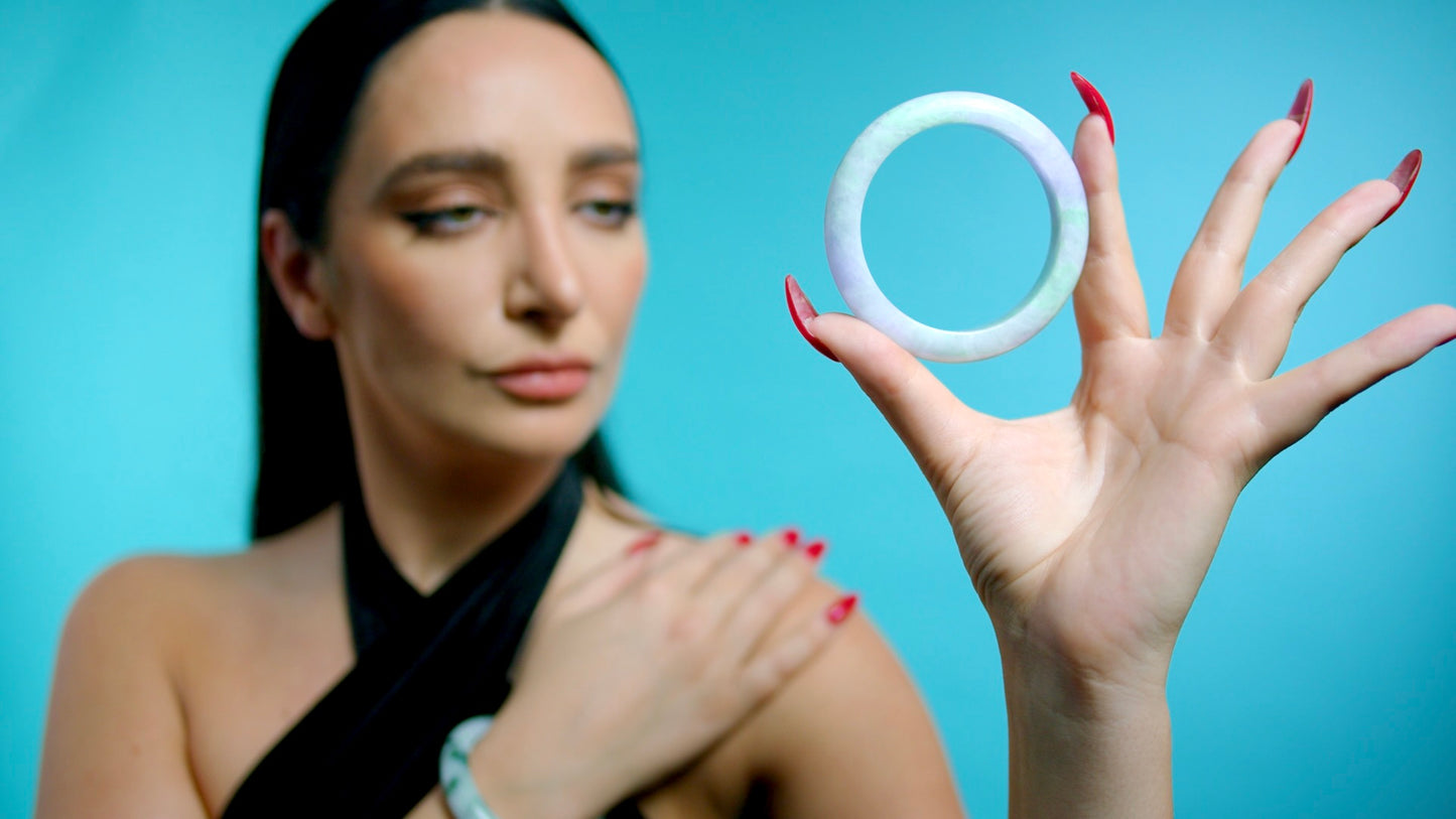 340 cts Type A bicolour lavender and green jadeite bangle