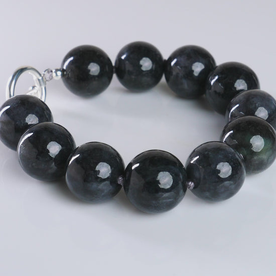 DHJ Black Chicken Jadeite Bracelet with Toggle Clasp, 17mm