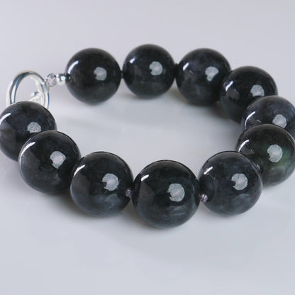 DHJ Black Chicken Jadeite Bracelet with Toggle Clasp, 17mm