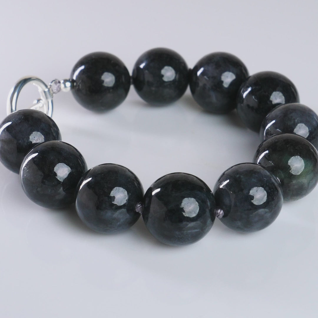 DHJ Black Chicken Jadeite Bracelet with Toggle Clasp, 17mm