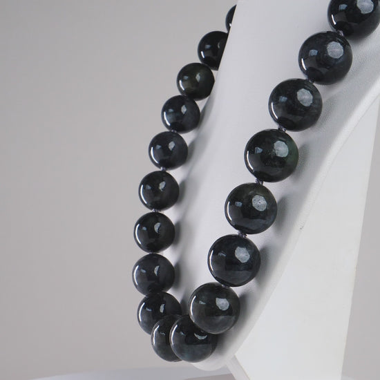 DHJ Black Chicken Jadeite Necklace with Toggle Clasp, 17mm