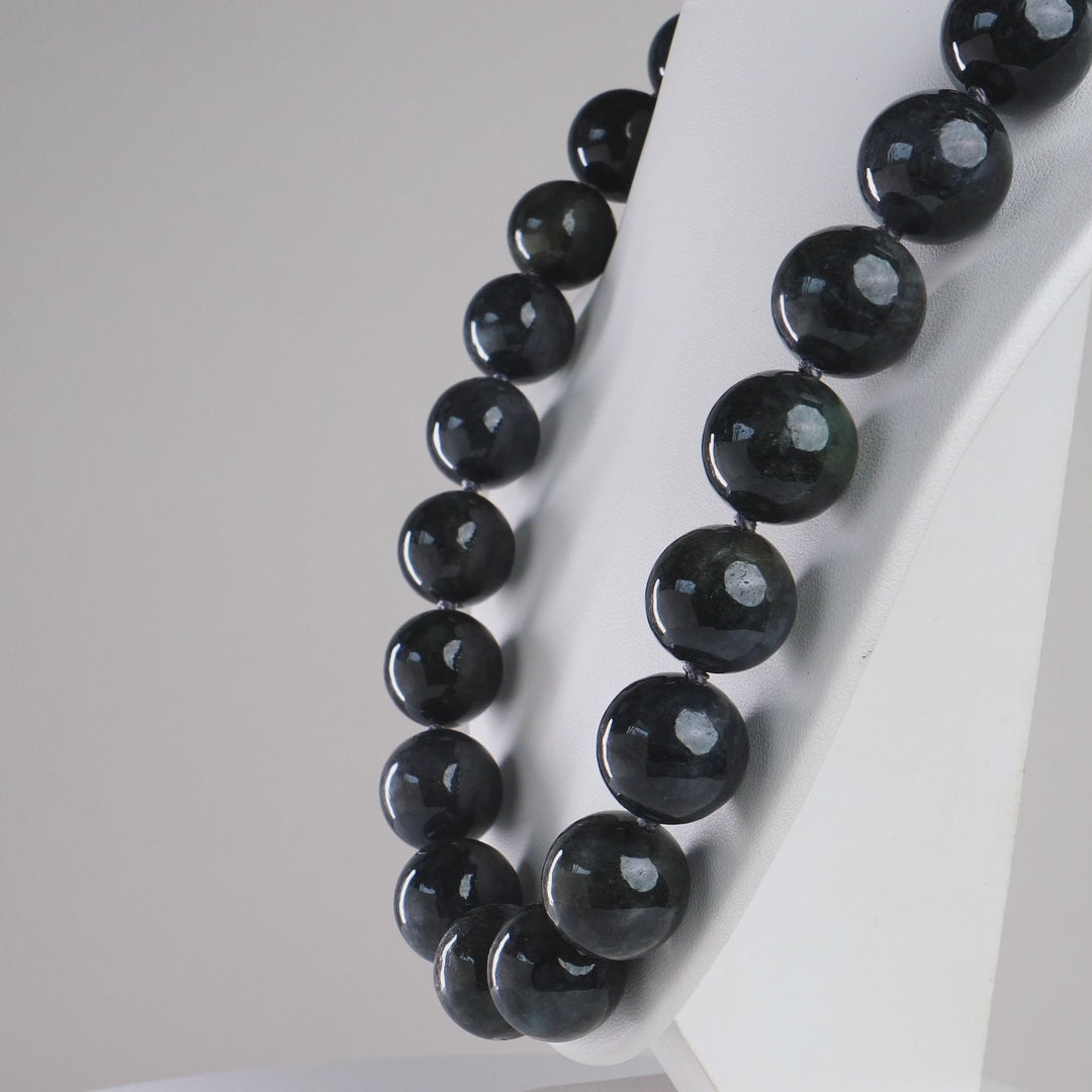 DHJ Black Chicken Jadeite Necklace with Toggle Clasp, 17mm