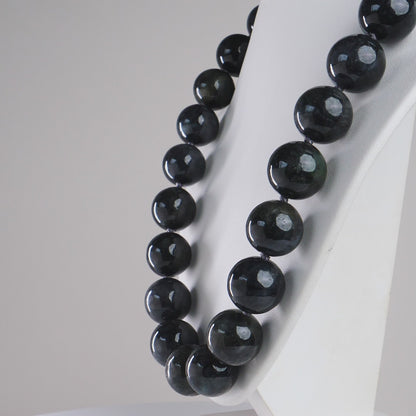 DHJ Black Chicken Jadeite Necklace with Toggle Clasp, 17mm