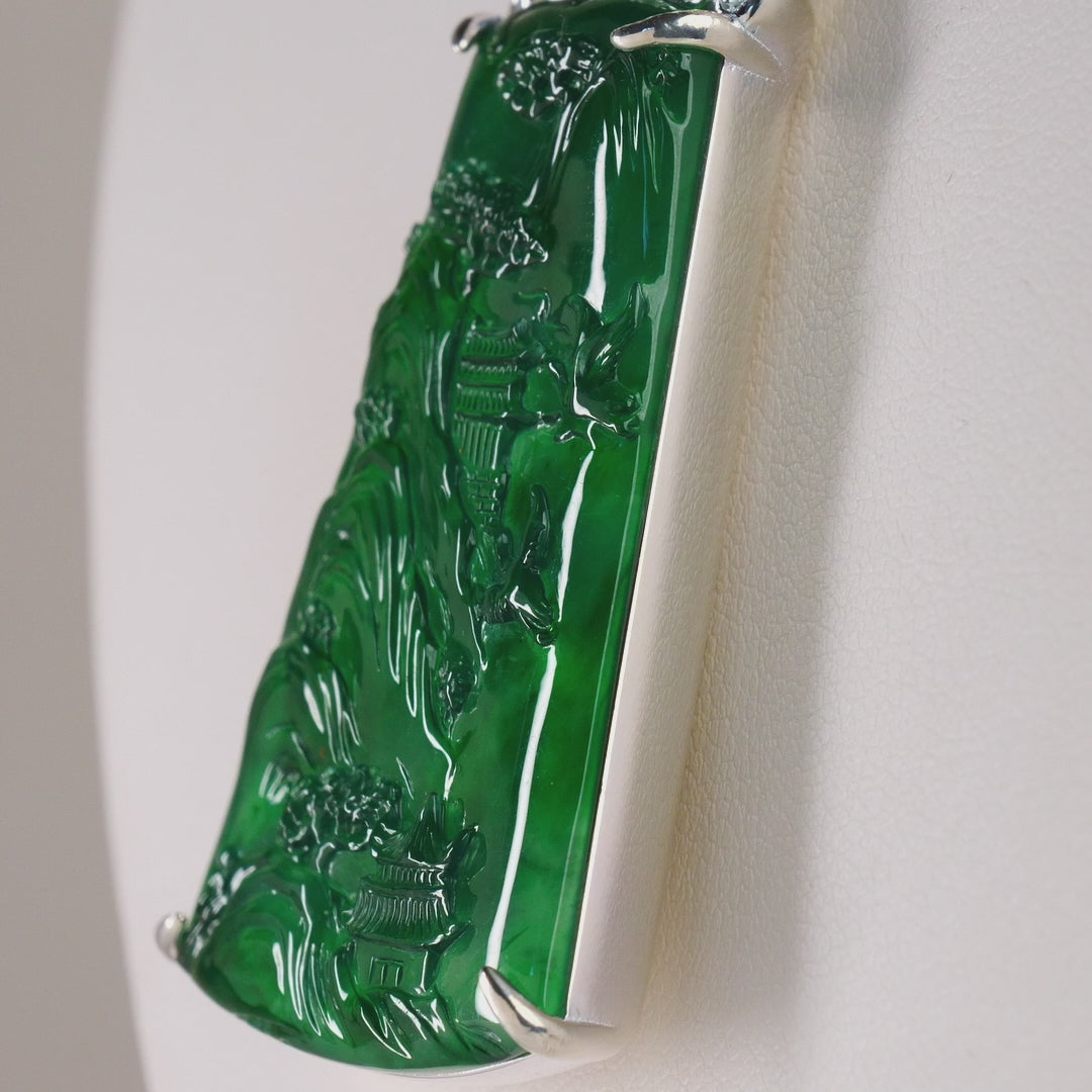 Fei Cui Imperial Jadeite Landscape Pendant Medium