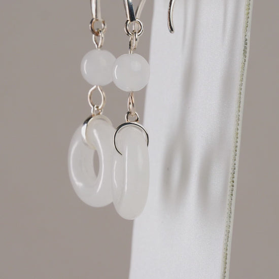 White Khotan Mutton Fat Huaigu Earrings in 925 Sterling Silver