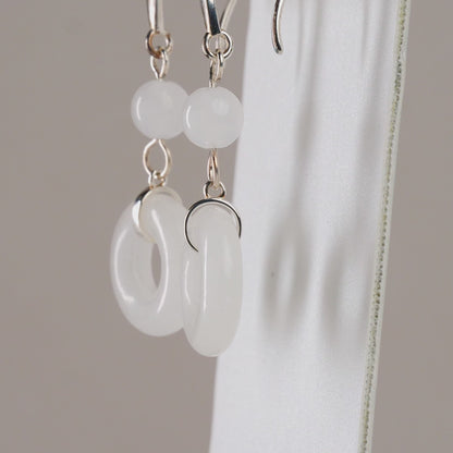 White Khotan Mutton Fat Huaigu Earrings in 925 Sterling Silver