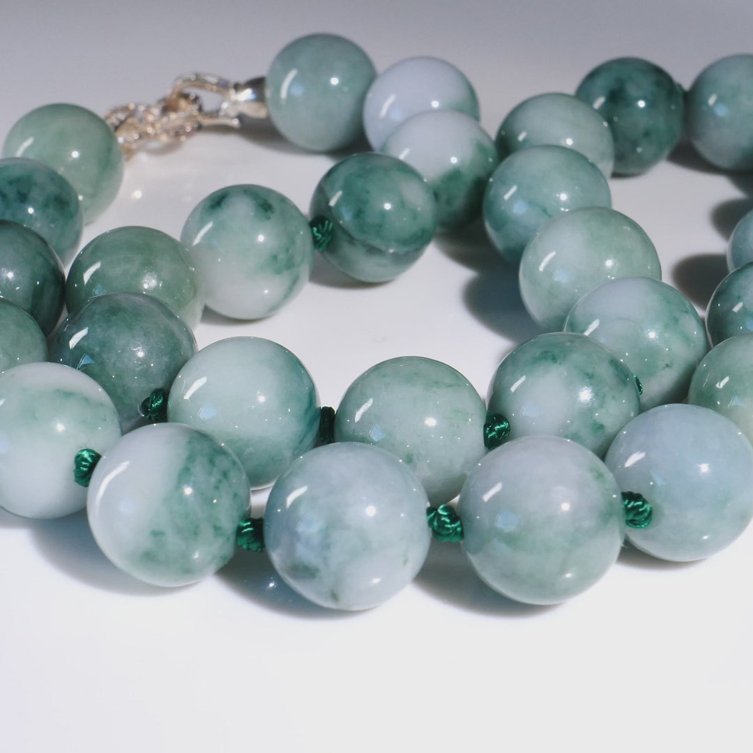 Type A Burmese Floating Flower Jadeite Necklace, 13mm Beads