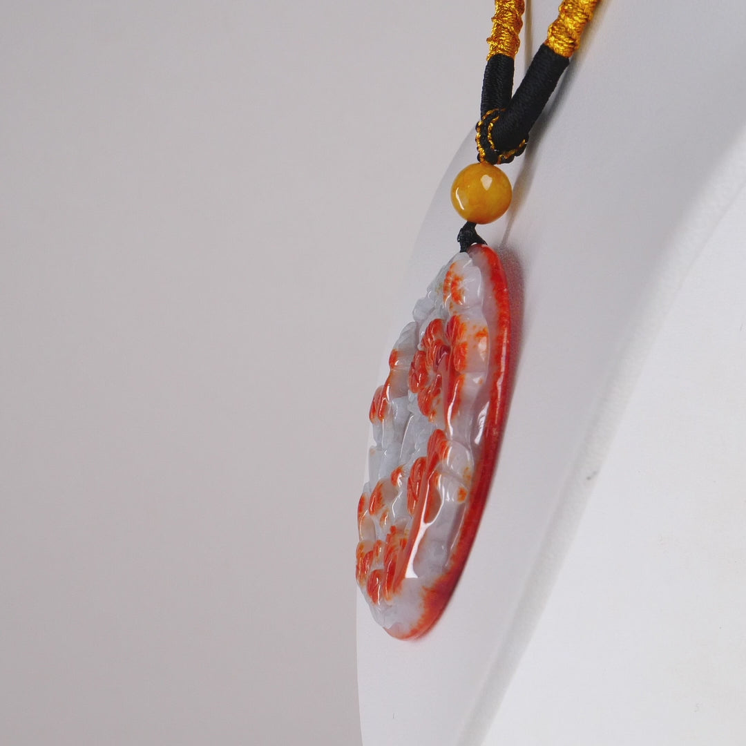 Bi-colour Burmese Jadeite Deer Carved Pendant Rope Necklace