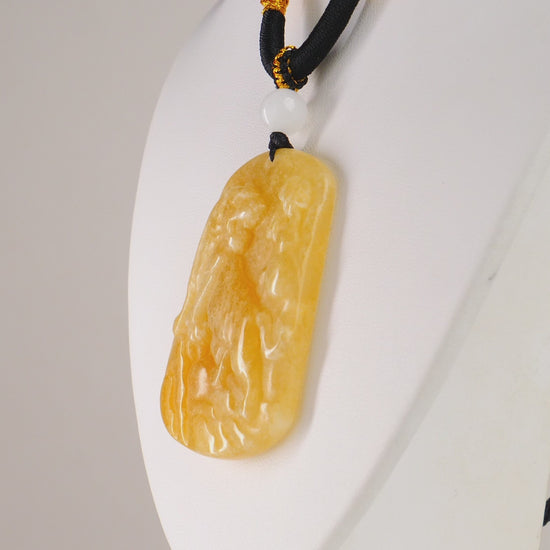 Yellow Huanglong Jade Tiger Carved Pendant With Khotan Mutton Fat Jade On Rope Necklace