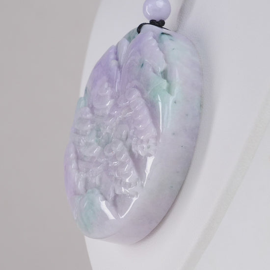 Type A Burmese Lavender Green Landscape Carved Pendant