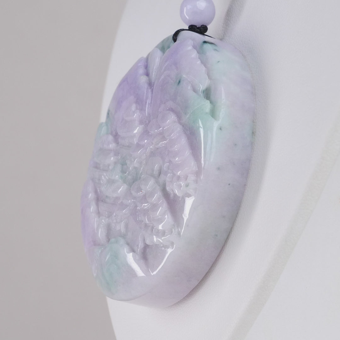 Type A Burmese Lavender Green Landscape Carved Pendant